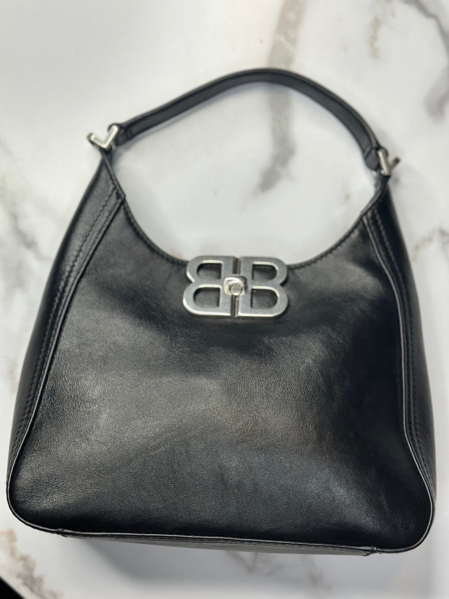 Pre-owned Balenciaga BB Soft small hobo bag in smooth leather with silver-tone hardware