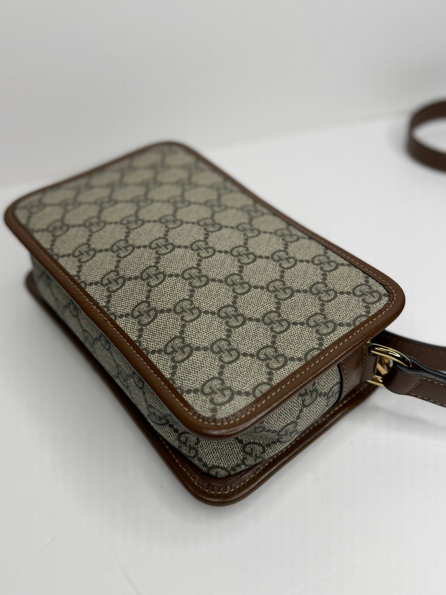 Pre-owned Gucci Interlocking G Patch Camera Bag GG Coated Canvas Mini crossbody