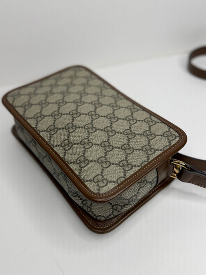 Pre-owned Gucci Interlocking G Patch Camera Bag GG Coated Canvas Mini crossbody