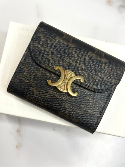 Pre-owned Celine triomphe flap compact wallet