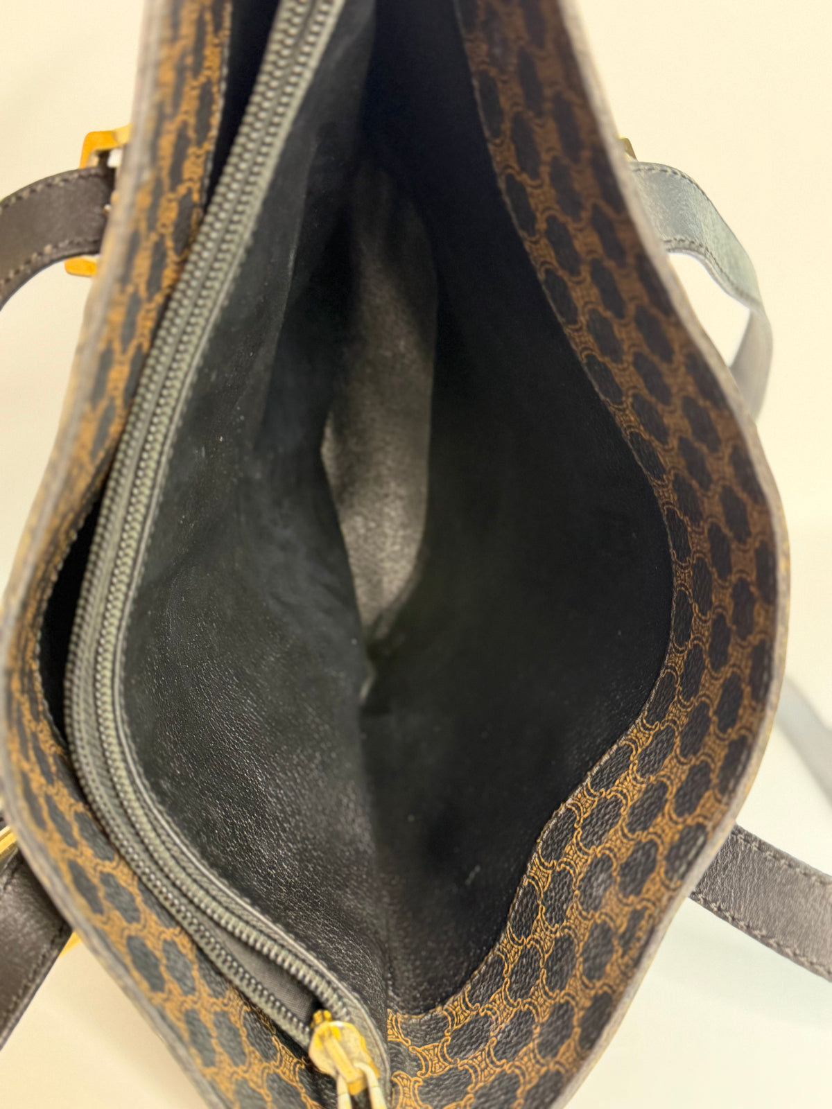 Pre-owned Celine black x brown macadam canvas bucket tote