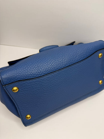 Pre-owned Prada Vitello Daino Sound Lock Satchel in blue grained leather Crossbody