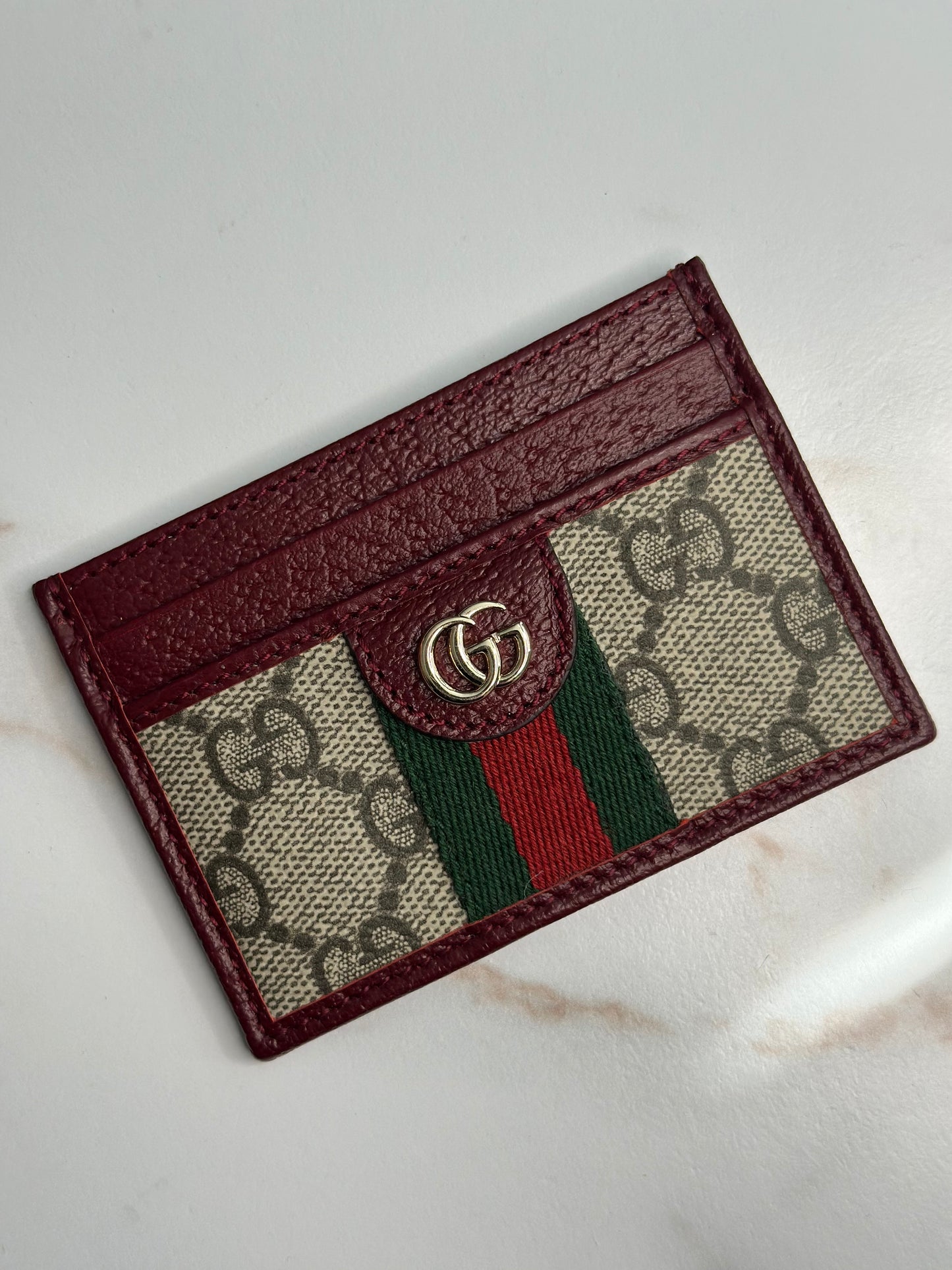 Pre-owned Gucci GG Ophidia burgundy canvas x leather cardholder