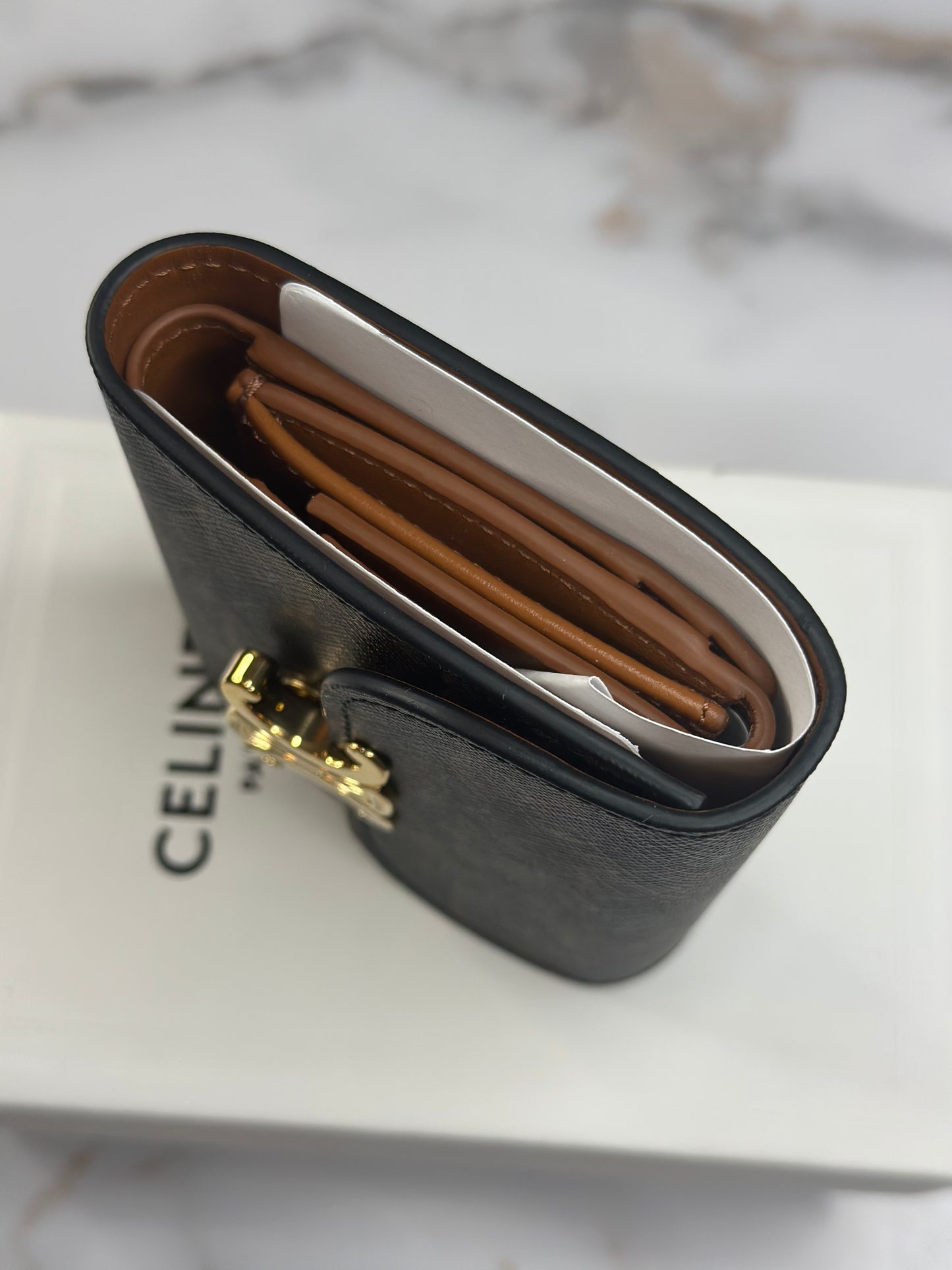 Pre-owned Celine triomphe flap compact wallet