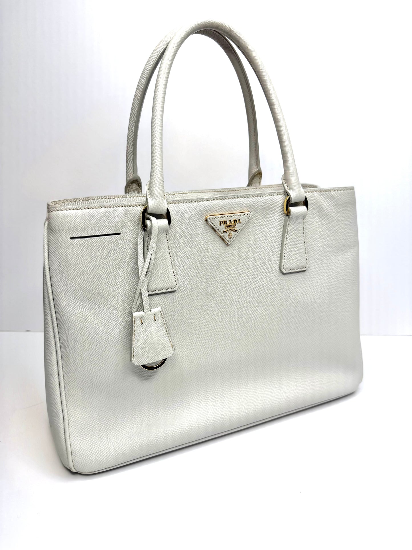 Pre-owned Prada White Saffiano leather medium galleria tote