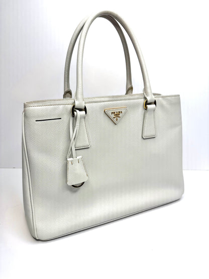 Pre-owned Prada White Saffiano leather medium galleria tote