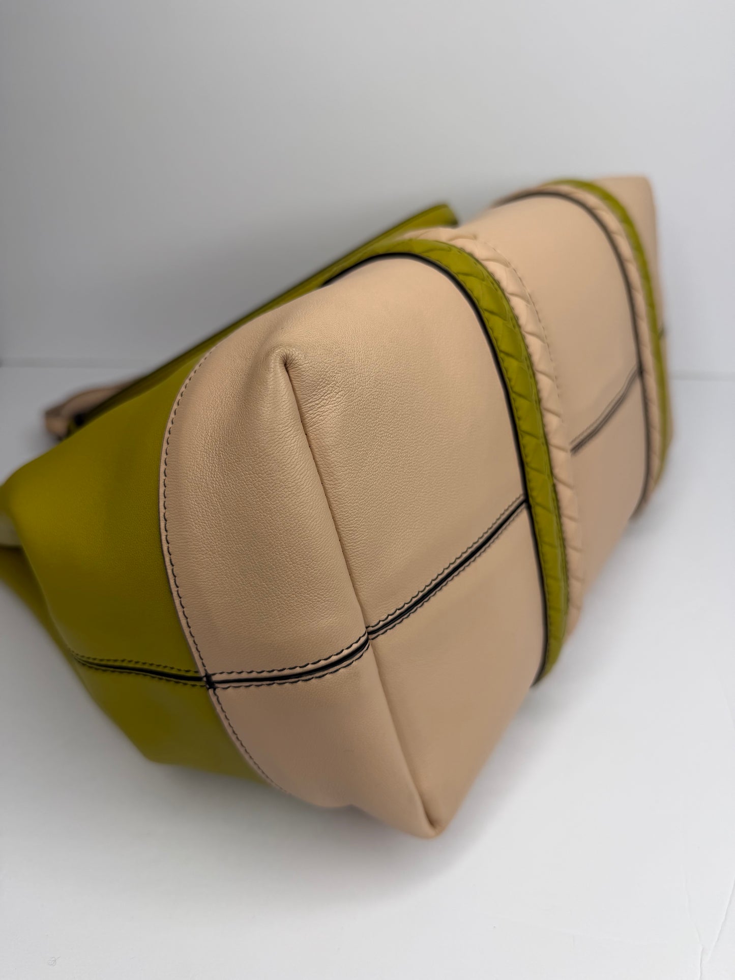 Pre-owned Bottega Veneta Intrecciato Corso Leather Tote Bag Green x Pink