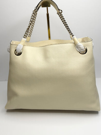 Pre-owned Gucci Pebbled Calfskin Medium Soho Chain Shoulder Bag Off White