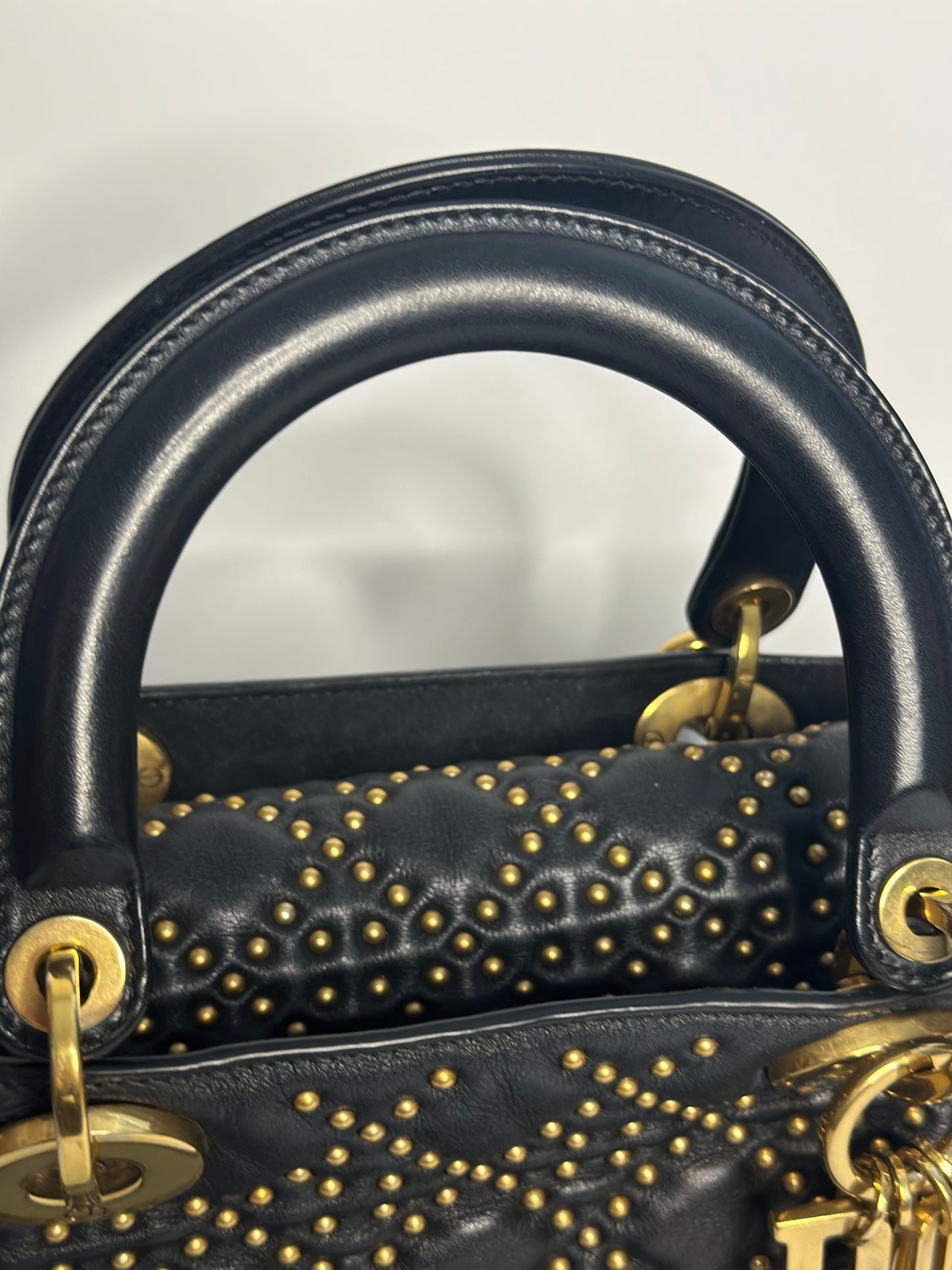 Pre-owned Christian Dior Supple Lady Dior Bag Cannage Studded Lambskin Medium