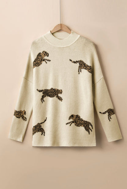 Cheetah Cream Split Side Sweater