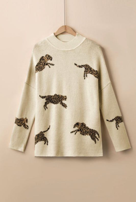Cheetah Cream Split Side Sweater