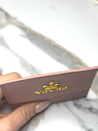 Pre-owned Prada light pink Saffiano leather card holder
