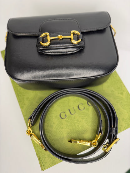 Pre-owned Gucci Horsebit 1955 small shoulder bag black leather