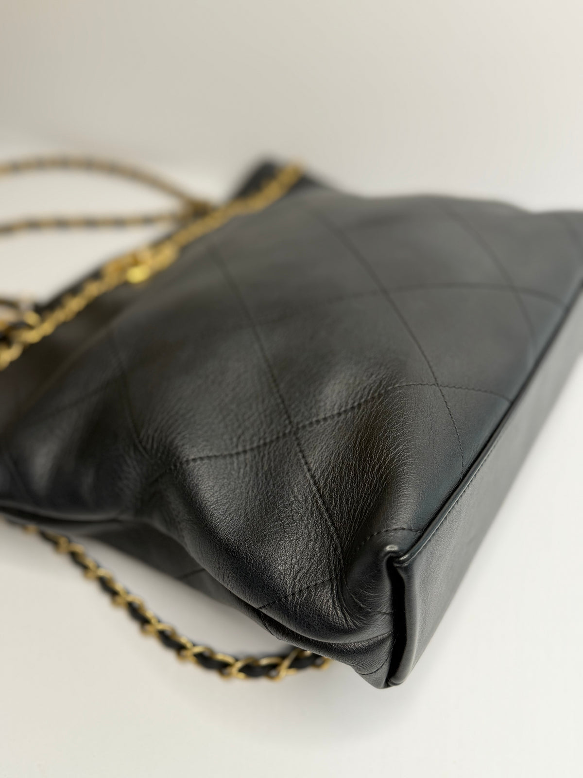 Pre-owned Chanel CC Lock Chain Handle Shopping Tote Quilted Calfskin