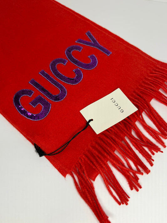 Pre-owned Gucci sequin-embroidery "Guccy" scarf in silk and cashmere blend