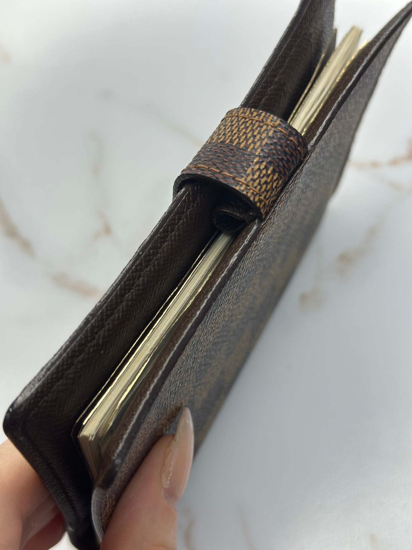 Pre-owned Louis Vuitton Damier Ebene canvas agenda PM w/stickers