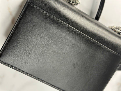 Pre-owned Saint Laurent Sunset Medium Chain Bag in black smooth leather with silver-tone hardware