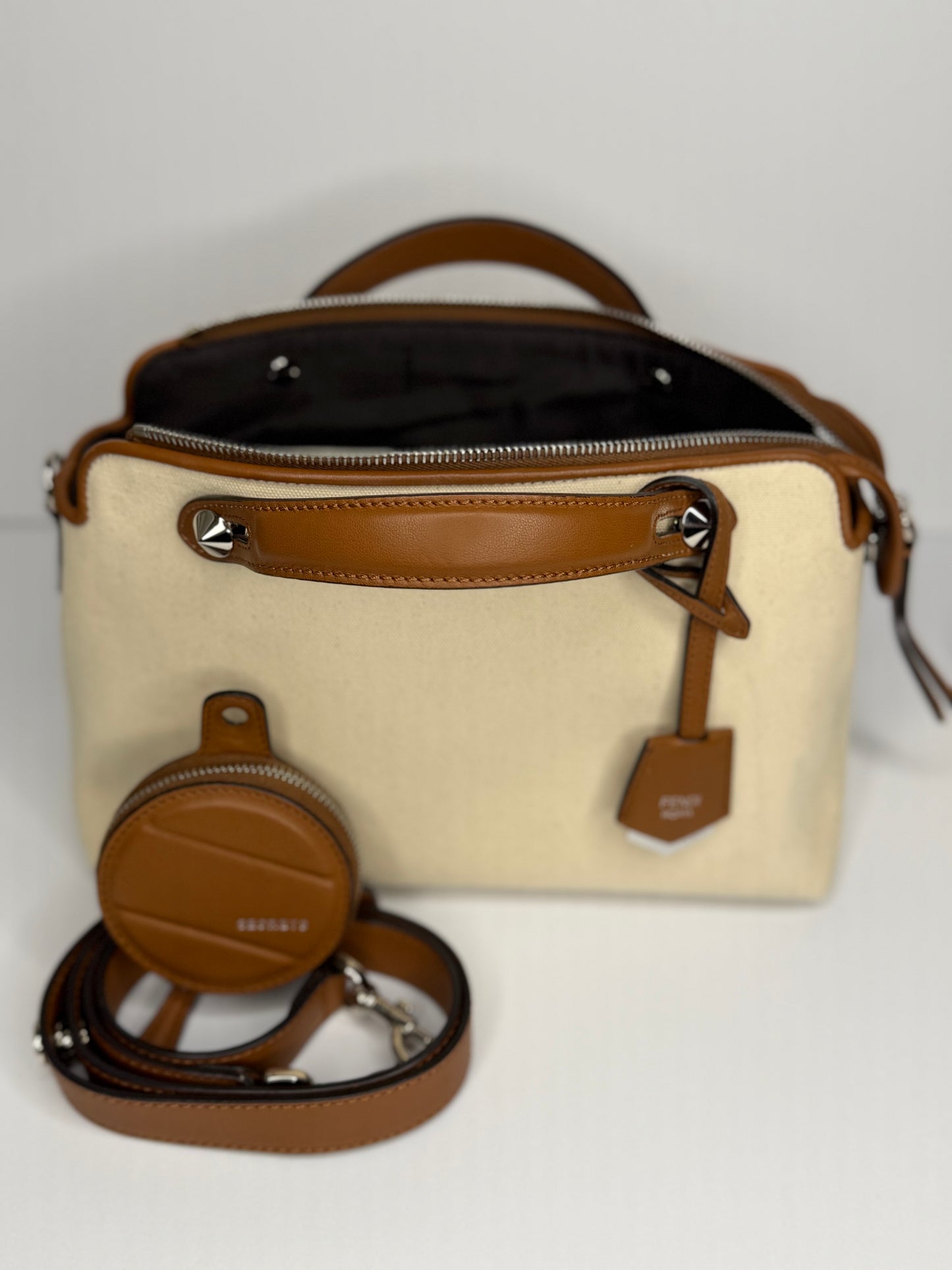 Pre-owned Fendi By The Way Selleria Medium Canvas & Leather Shoulder Bag