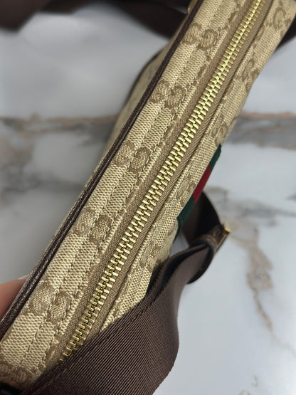 Pre-owned Gucci supreme canvas sand + dark brown mini crossbody