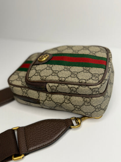 Pre-owned Gucci GG Supreme Monogram Web Mini Ophidia Messenger Brown