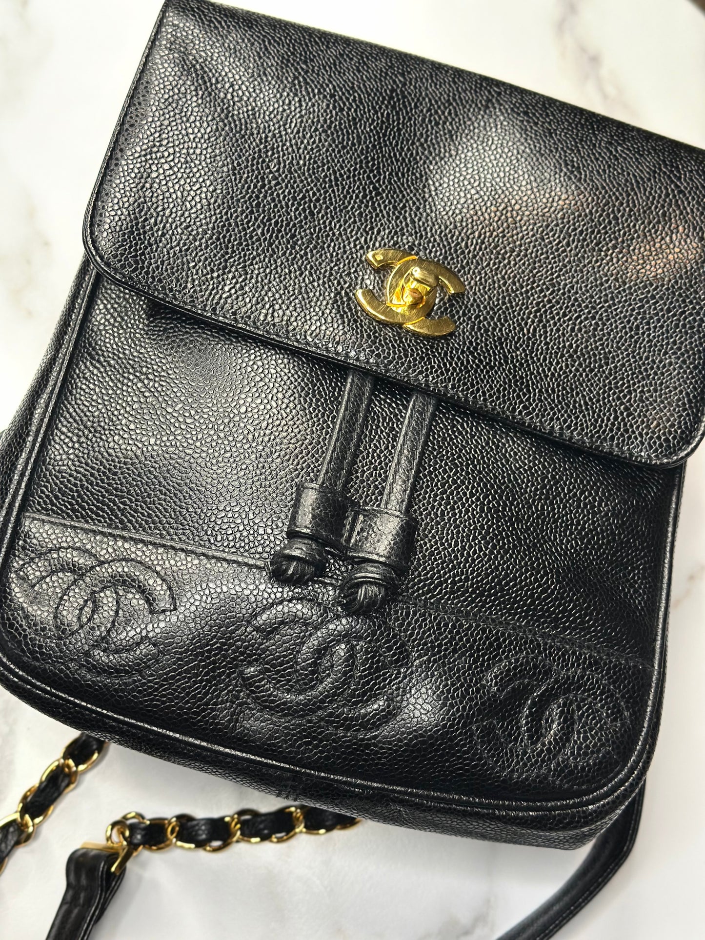 Pre-owned Chanel Black Caviar leather triple C vintage backpack 1996-1997