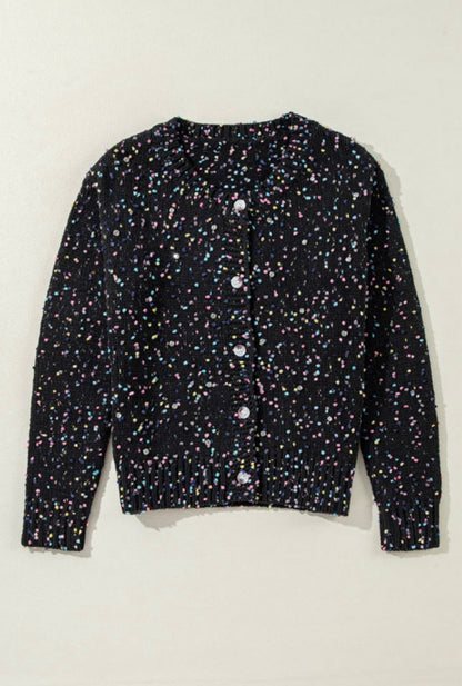 Black Rhinestone Multicolor Cardigan