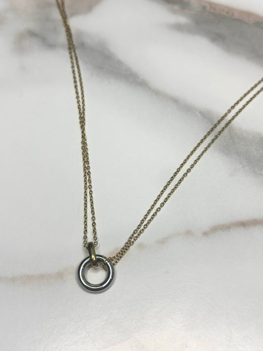Interlocking Circle two tone double layer necklace