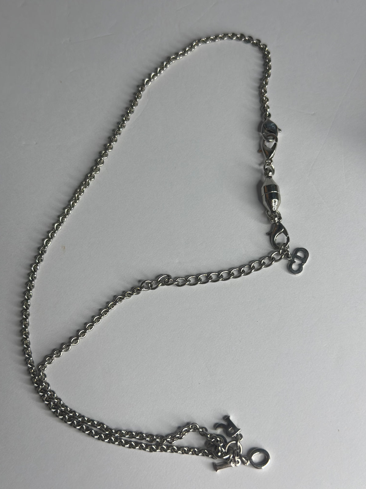 Pre-owned Christian Dior DIOR logo, palladium plated necklace