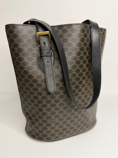 Pre-owned Celine black x brown macadam canvas bucket tote