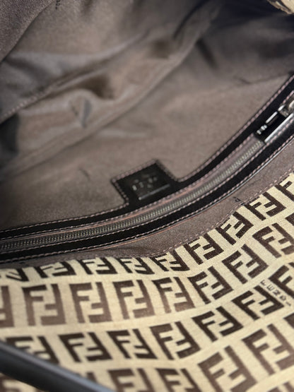 Pre-owned Fendi Zucchino canvas Brown baguette shoulder bag