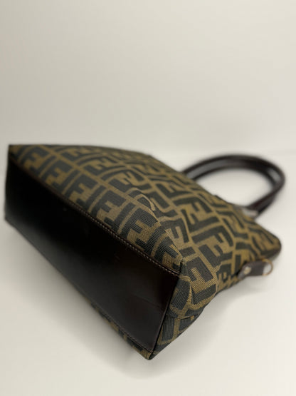 Pre-owned Fendi Zucca brown satchel top handle tote
