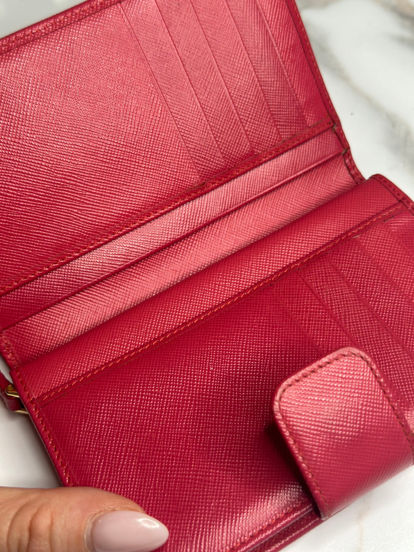 Pre-owned Prada hot pink Saffiano leather wallet