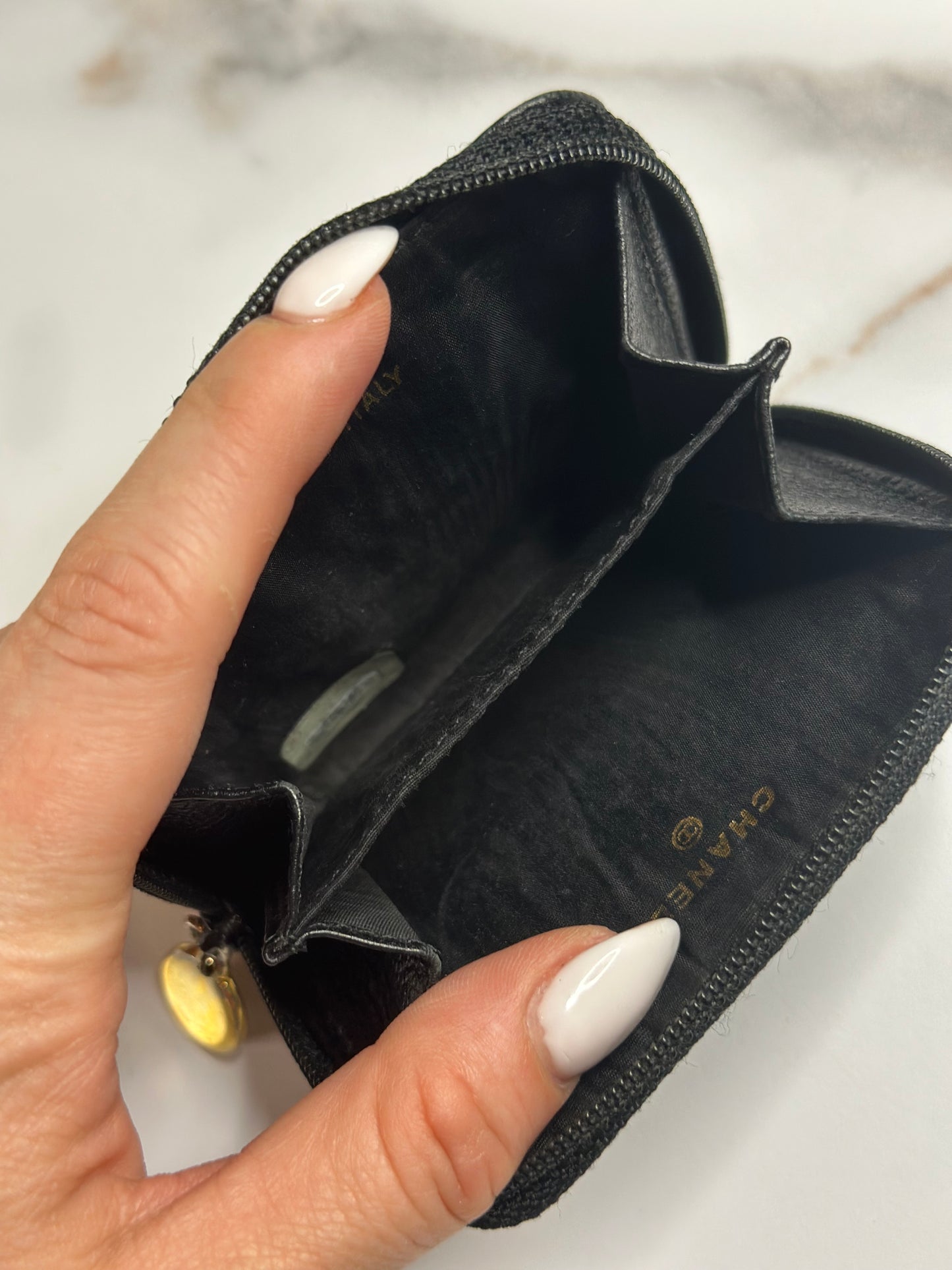 Pre-owned Chanel vintage coco mark caviar leather coin pouch