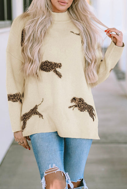 Cheetah Cream Split Side Sweater