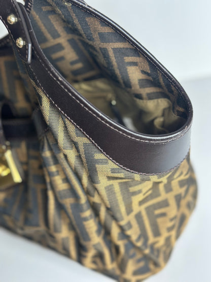 Pre-owned Fendi Tobacco Zucca Canvas and Leather Chef Tote