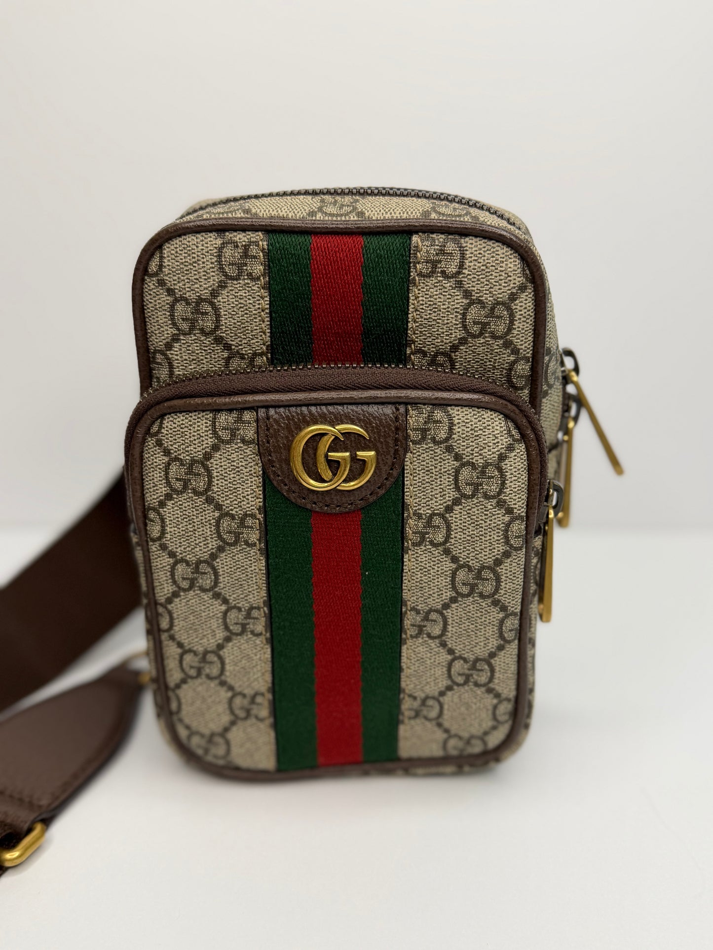 Pre-owned Gucci GG Supreme Monogram Web Mini Ophidia Messenger Brown