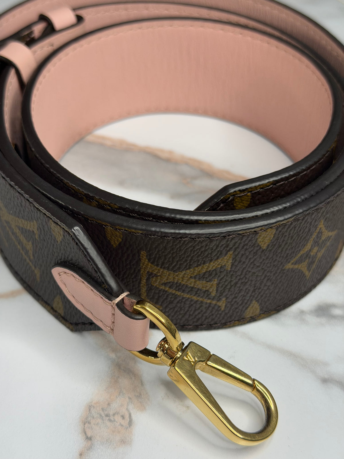 Pre-owned Louis Vuitton Monogram Bandoulière Shoulder Strap in Rose Ballerine and monogram canvas