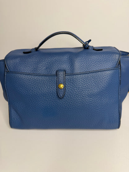 Pre-owned Prada Vitello Daino Sound Lock Satchel in blue grained leather Crossbody