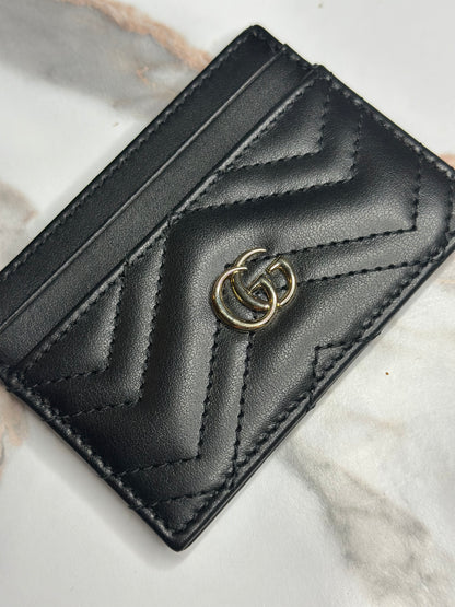 Pre-owned Gucci GG Marmont black leather card holder