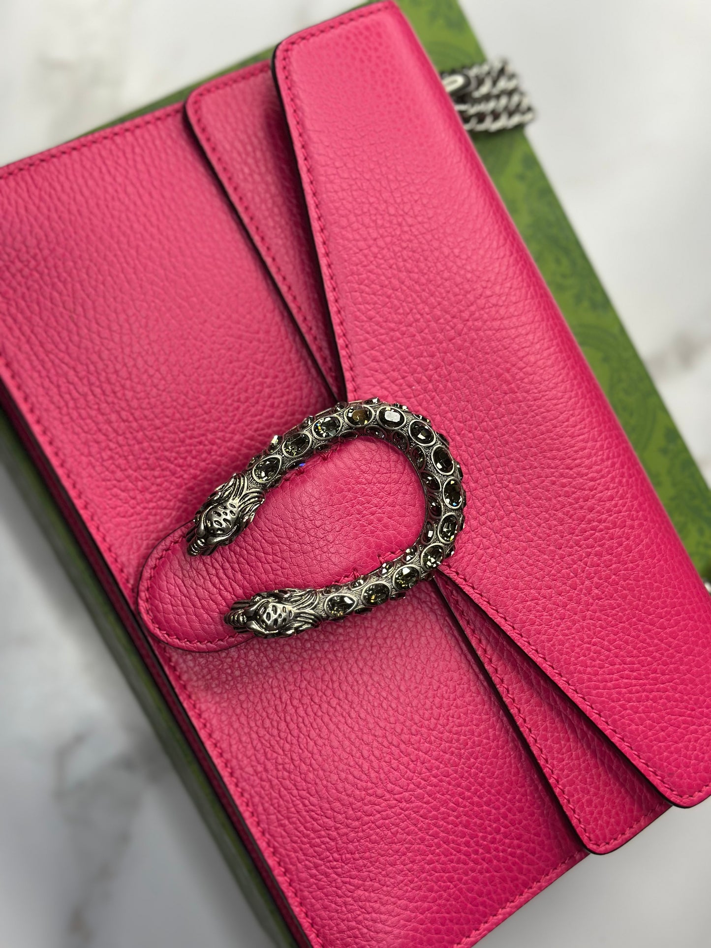 Pre-owned Gucci Hot Pink Leather Medium Dionysus Shoulder bag w/Crystal embellishments