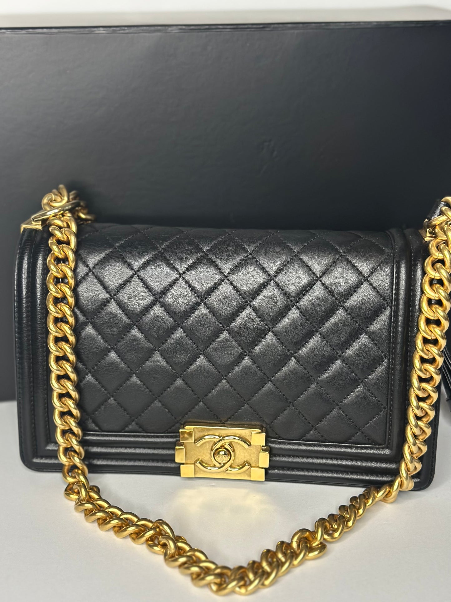 Pre-owned Chanel 2017 Old Medium Quilted Lambskin Boy Flap crossbody