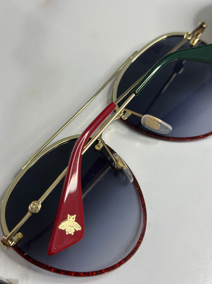 Pre-owned Gucci Red Glitter Oversized Aviators