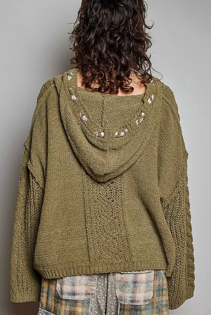 Moss khaki oversize cable knit sweater