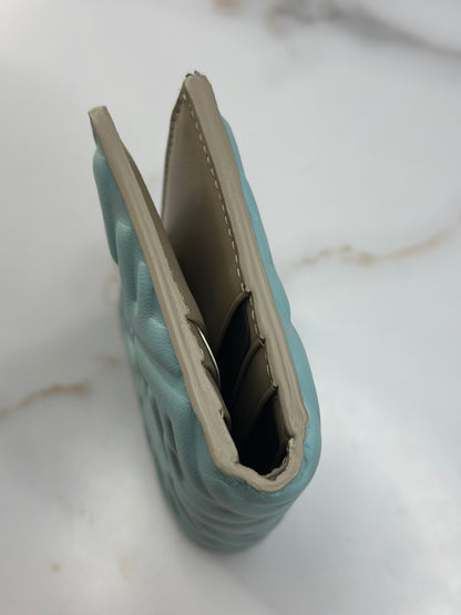 Pre-owned Fendi small baguette bi-fold wallet in light blue nappa leather