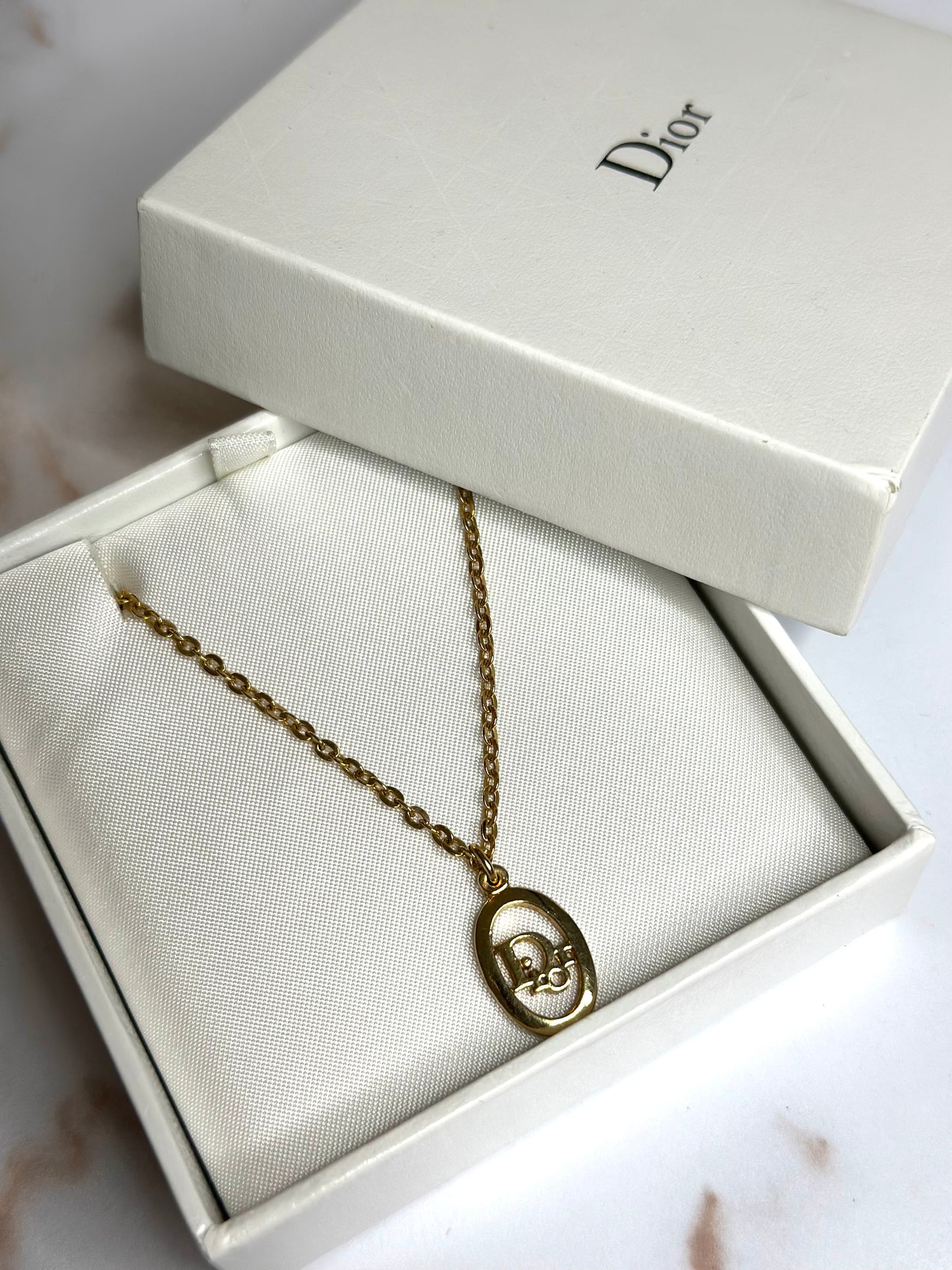 Pre-owned Christian Dior gold-plated vintage oval logo pendant necklace