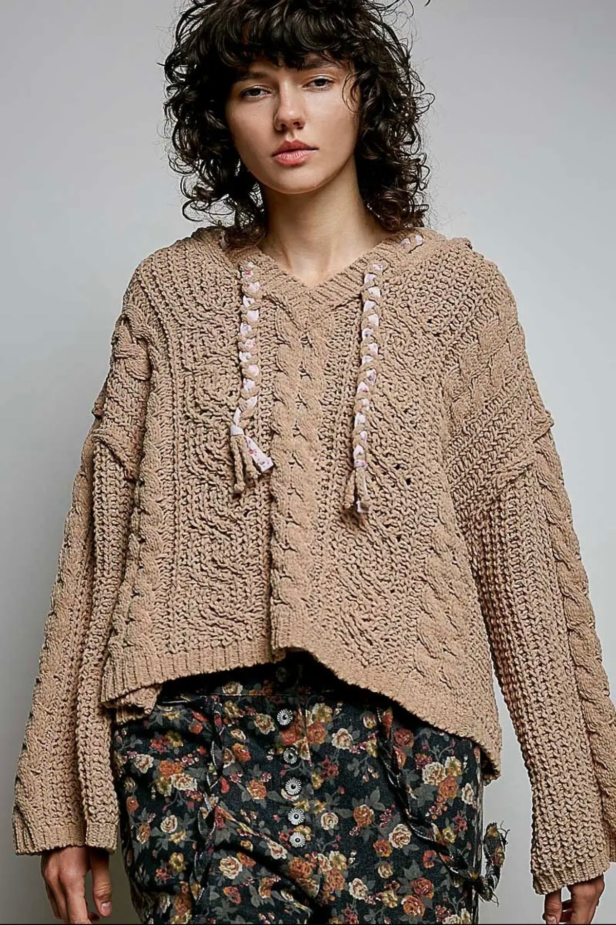 Caramel oversize cable knit sweater