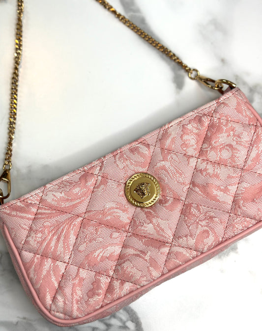 Pre-owned Versace Jacquard Barocco Quilted Medusa Crossbody bag in pink