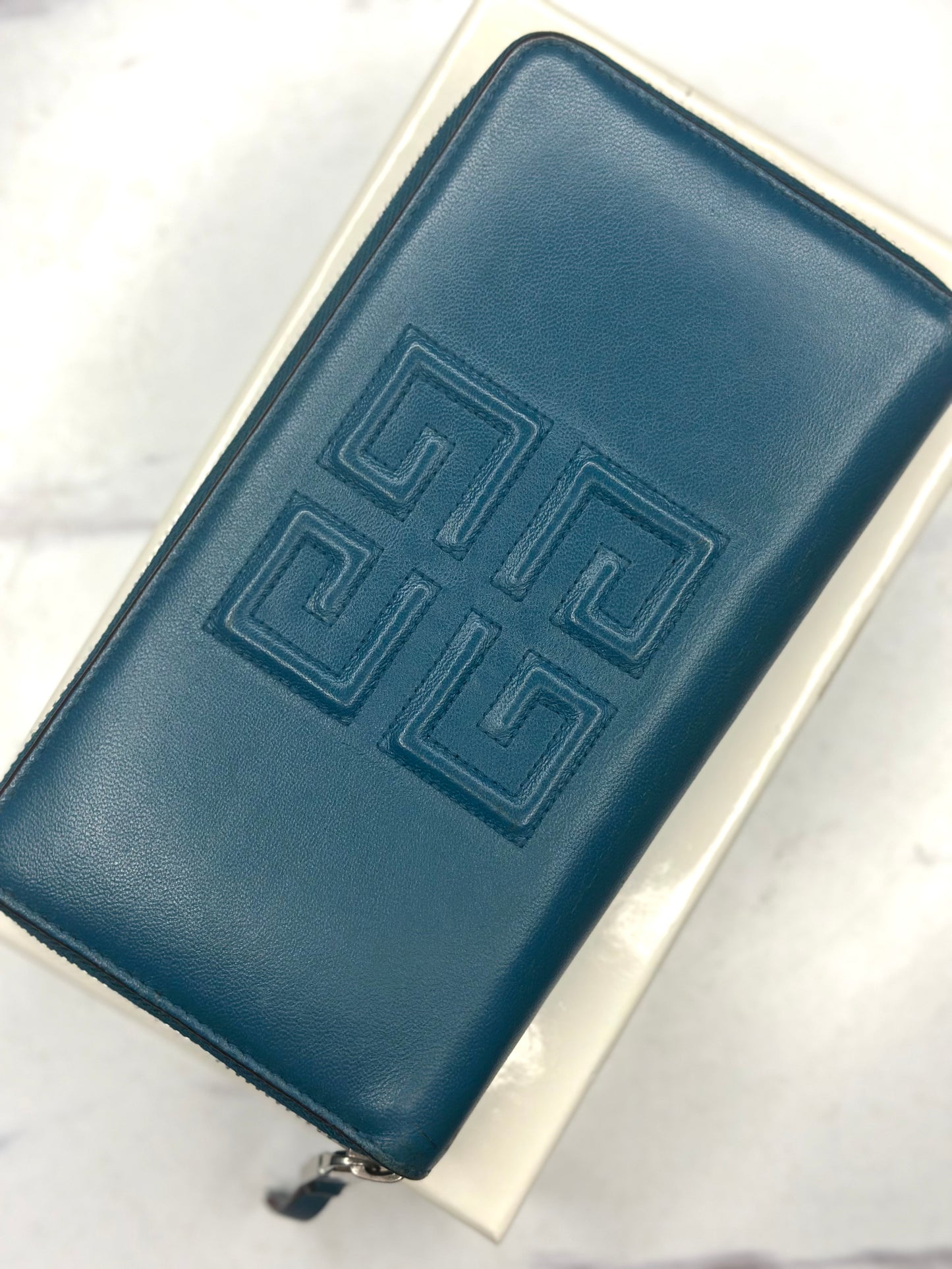 Pre-owned Givenchy dark teal leather zippy wallet