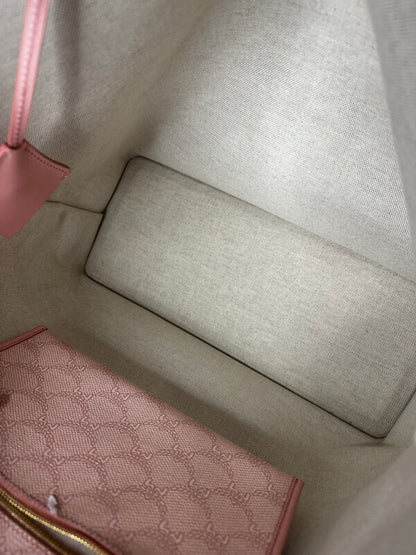 Pre-owned MCM Himmel medium Shopper Tote Bag in a silver pink Lauretos monogram canvas