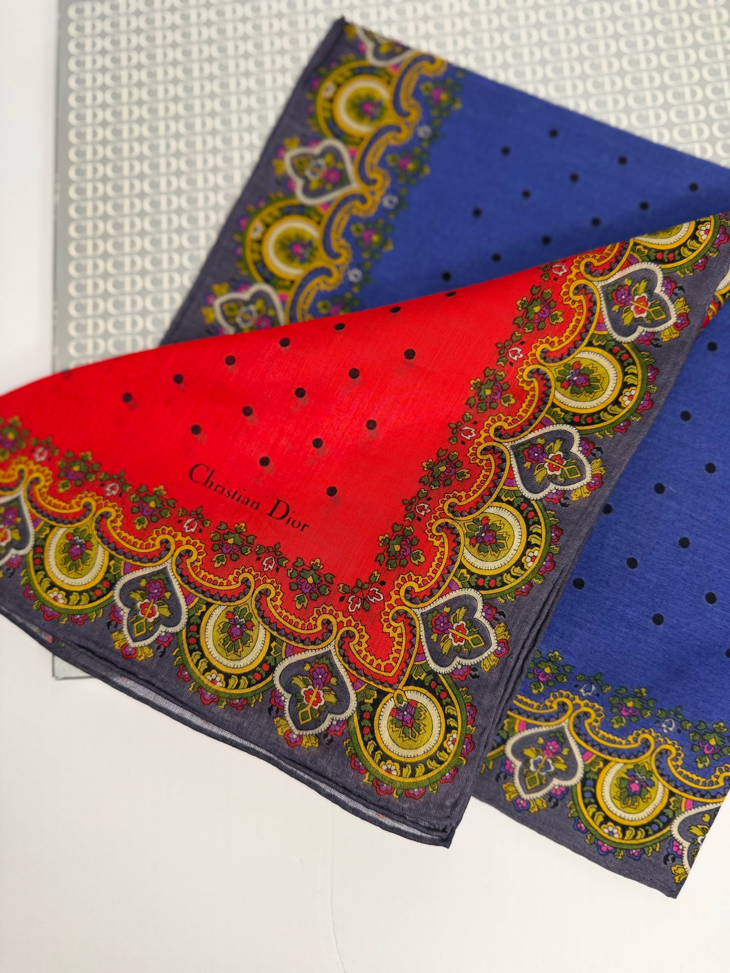 Pre-owned Christian Dior cotton Paisley and polkadot handkerchief set